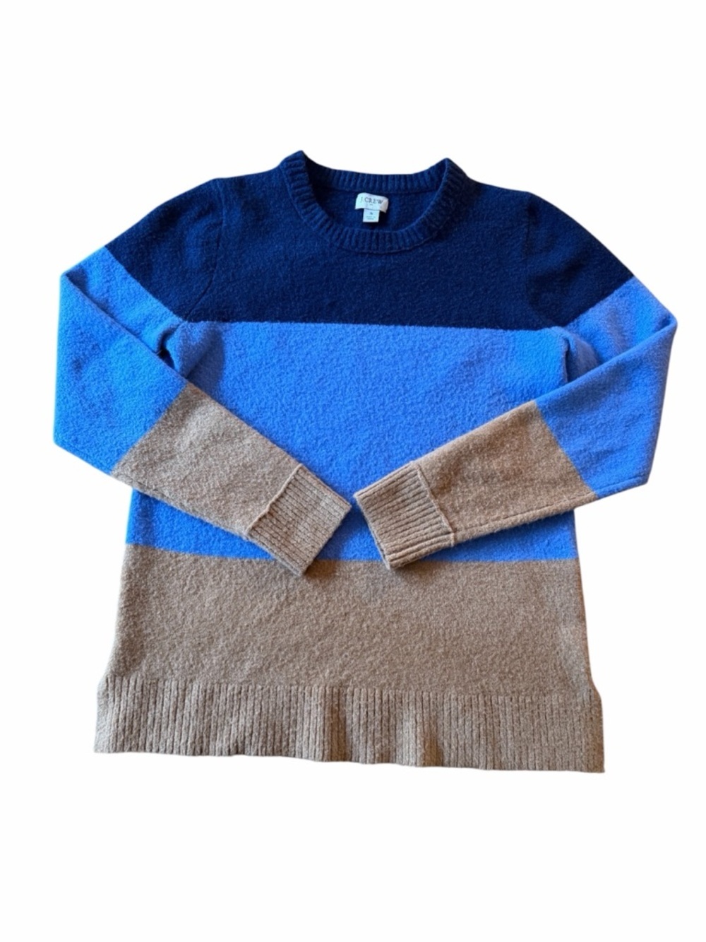 J. Crew Striped Crewneck Sweater in Navy, Bright Blue & Tan Size S